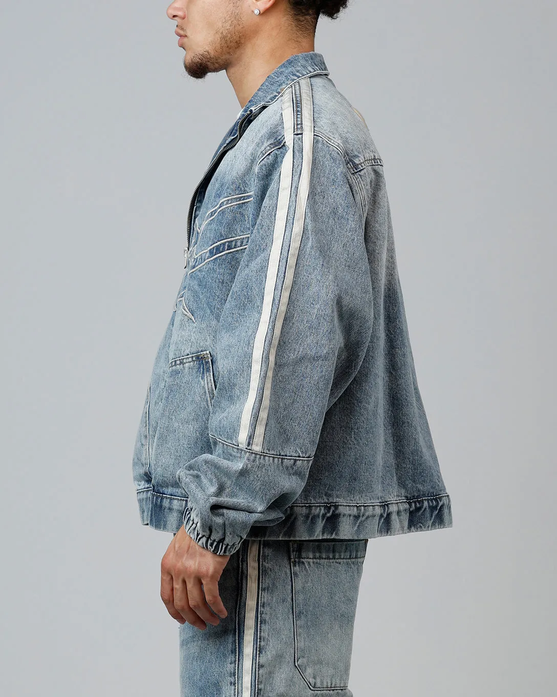 Loiter Track Star Denim Jacket Blue Wash