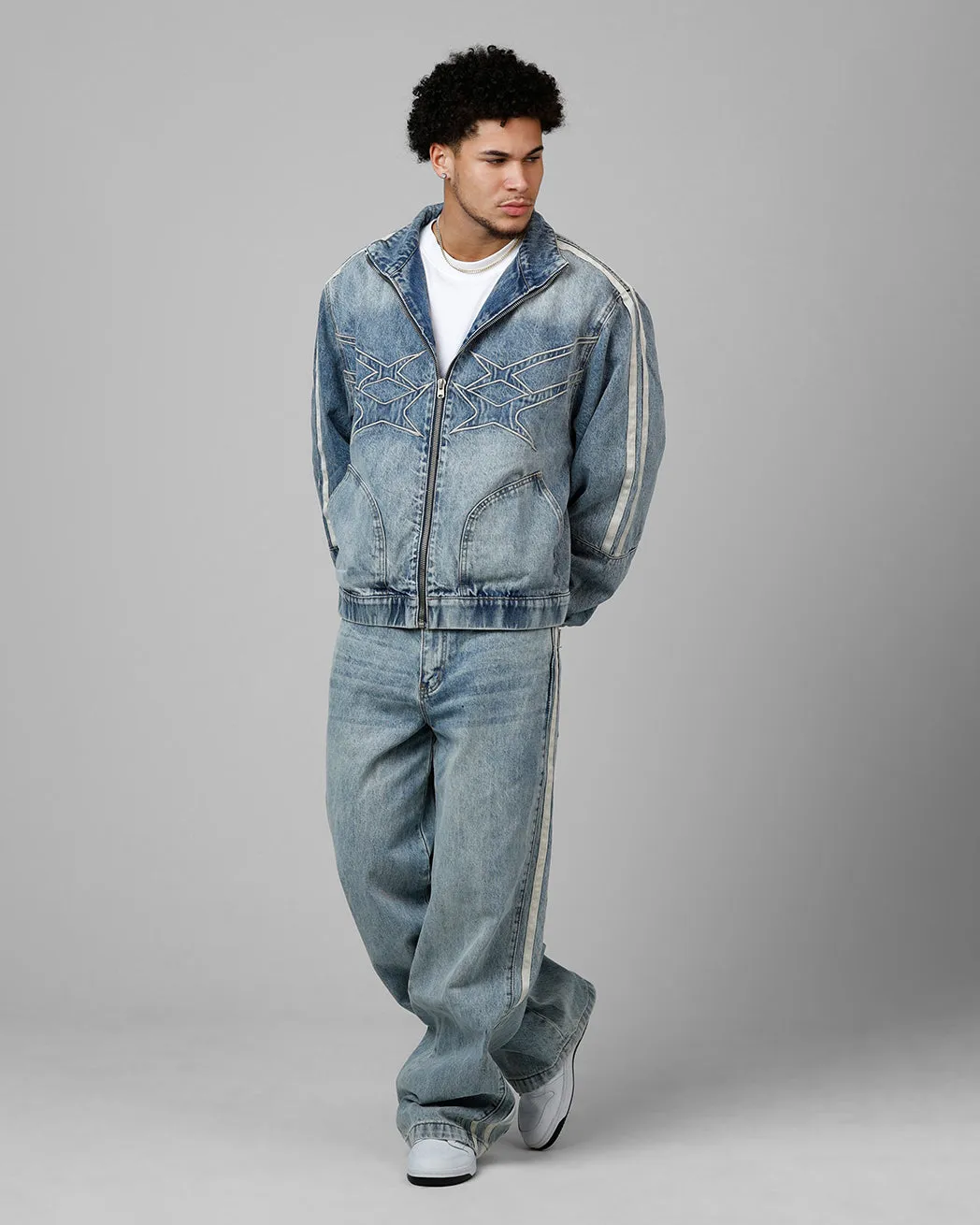 Loiter Track Star Denim Jacket Blue Wash