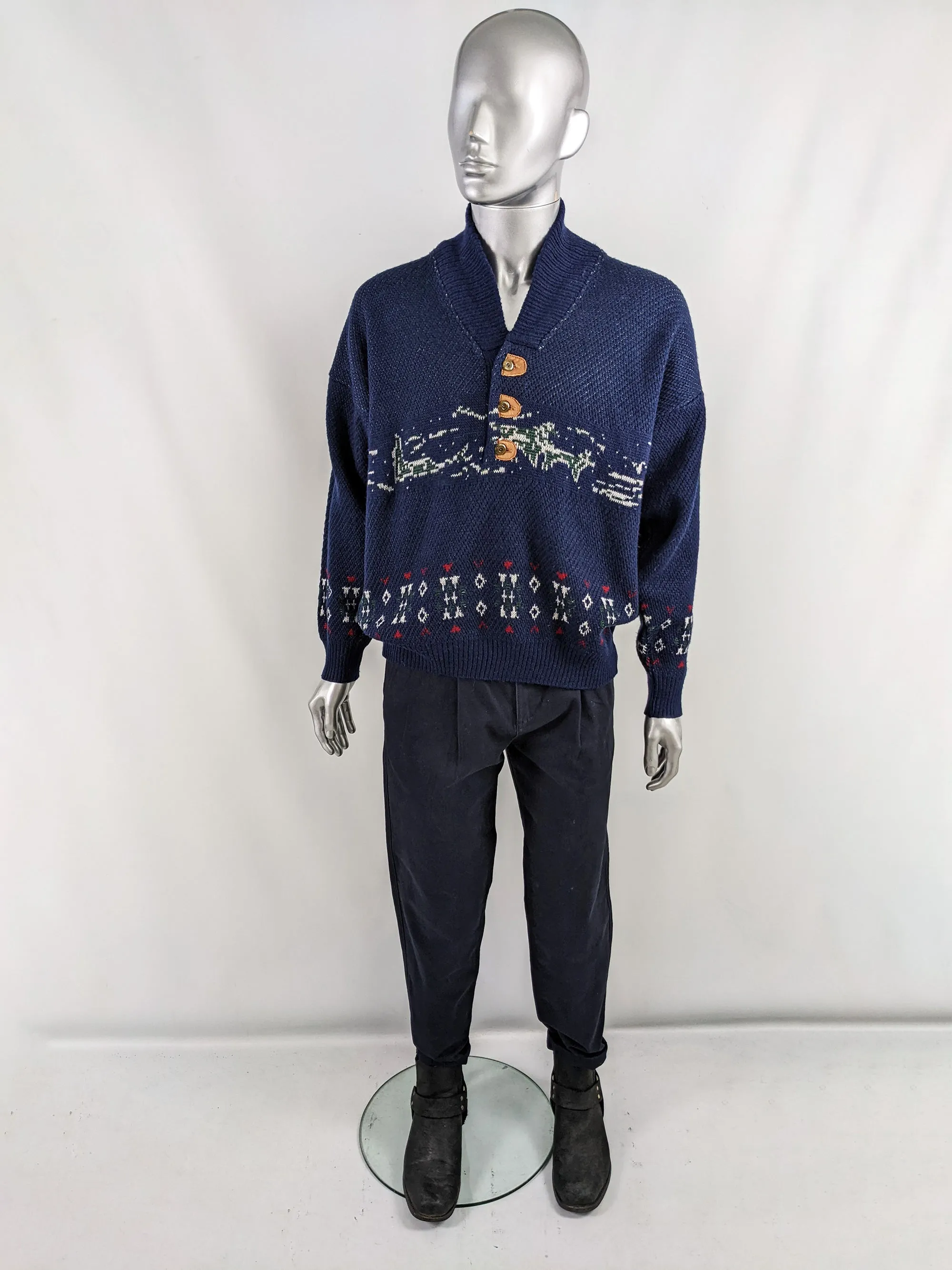 Luciano Chiari Vintage Mens Shawl Collar Jumper, 1980s