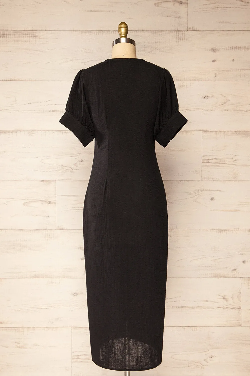 Maelle Black | Midi Shirt Dress w/ Tied Neckline