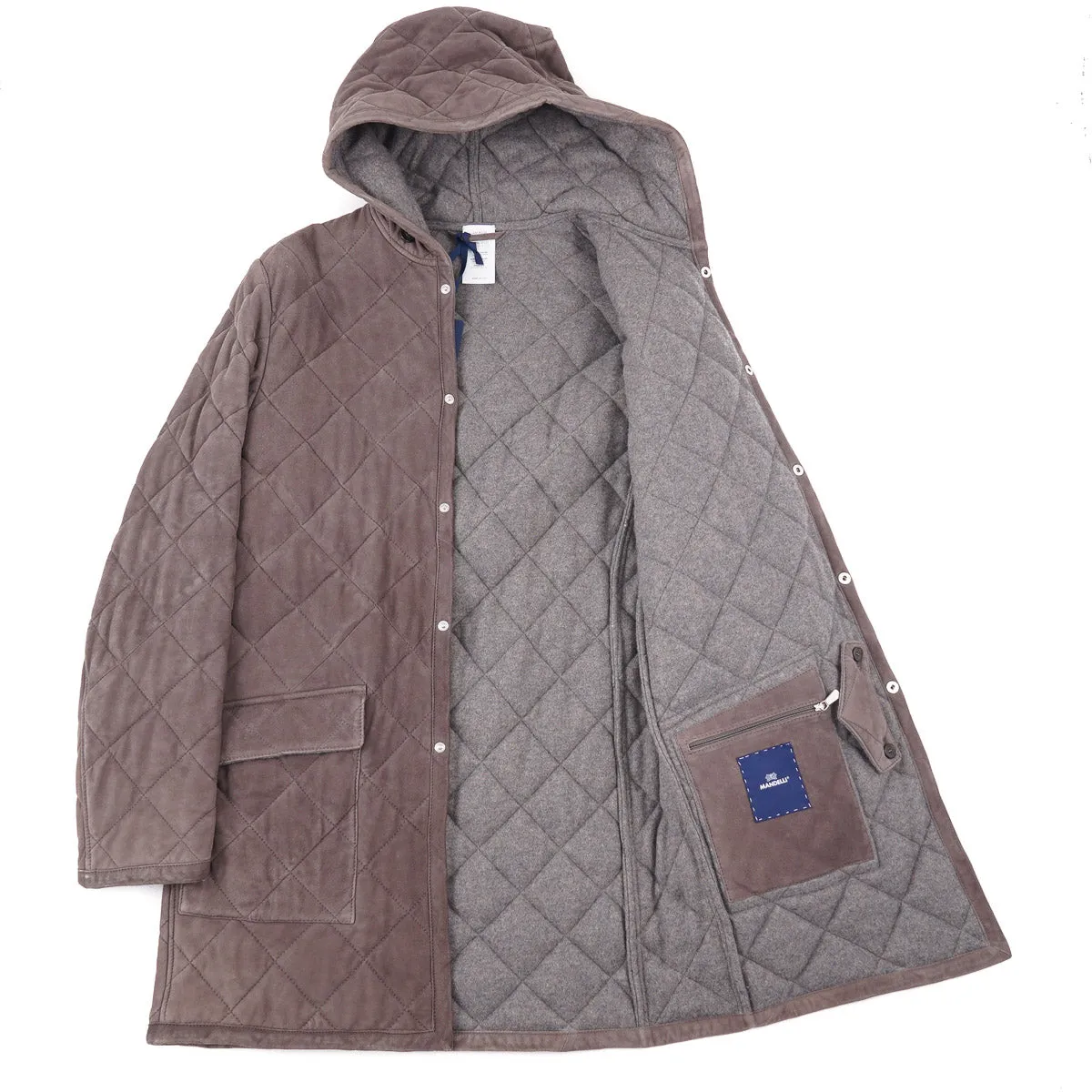 Mandelli Cashmere-Lined Quilted Suede Parka