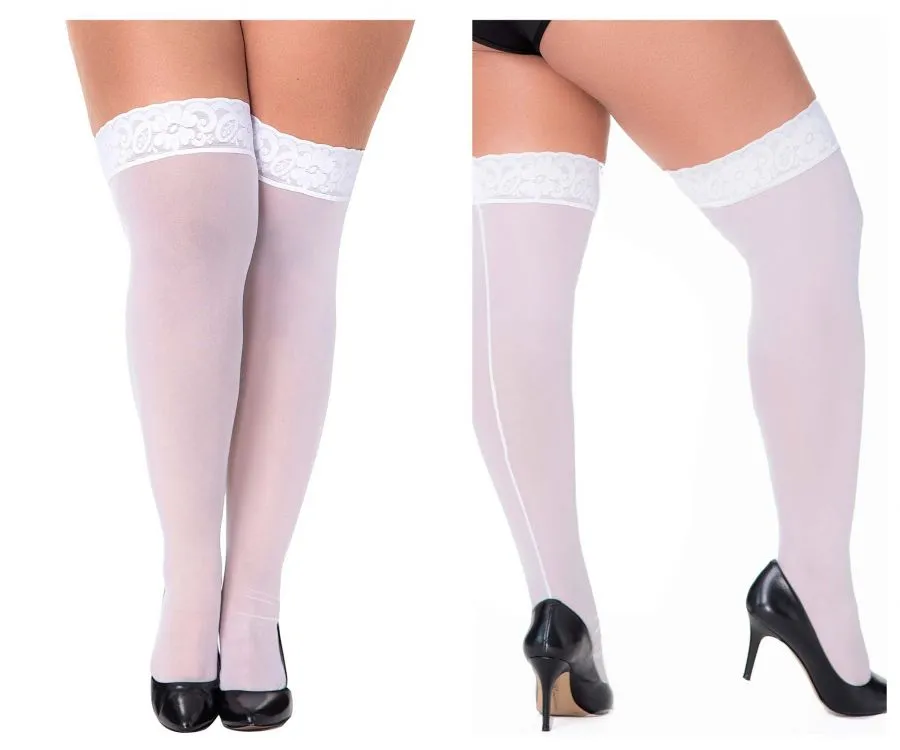 Mapale 1094X Curvy Size Mesh Thigh Highs Color White