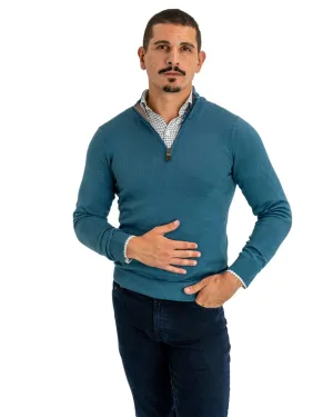 Marine Cotton Cashmere Zip Neck Jumper