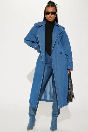 Medium Denim Double Breasted Denim Trench Coat