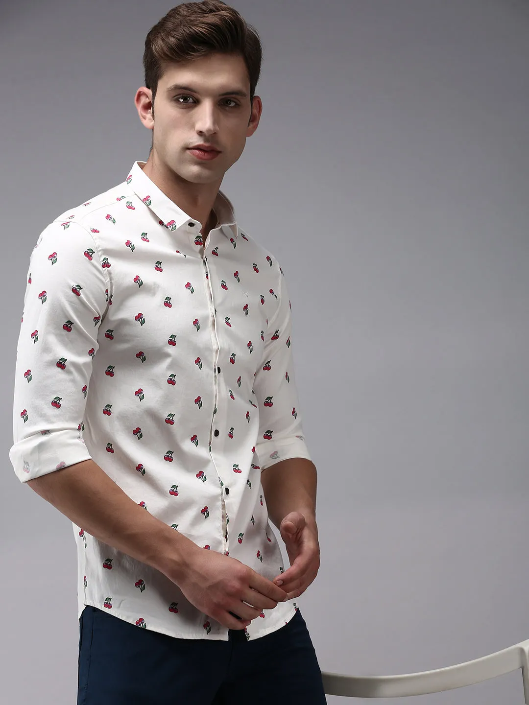 Men Beige Printed Casual Shirt