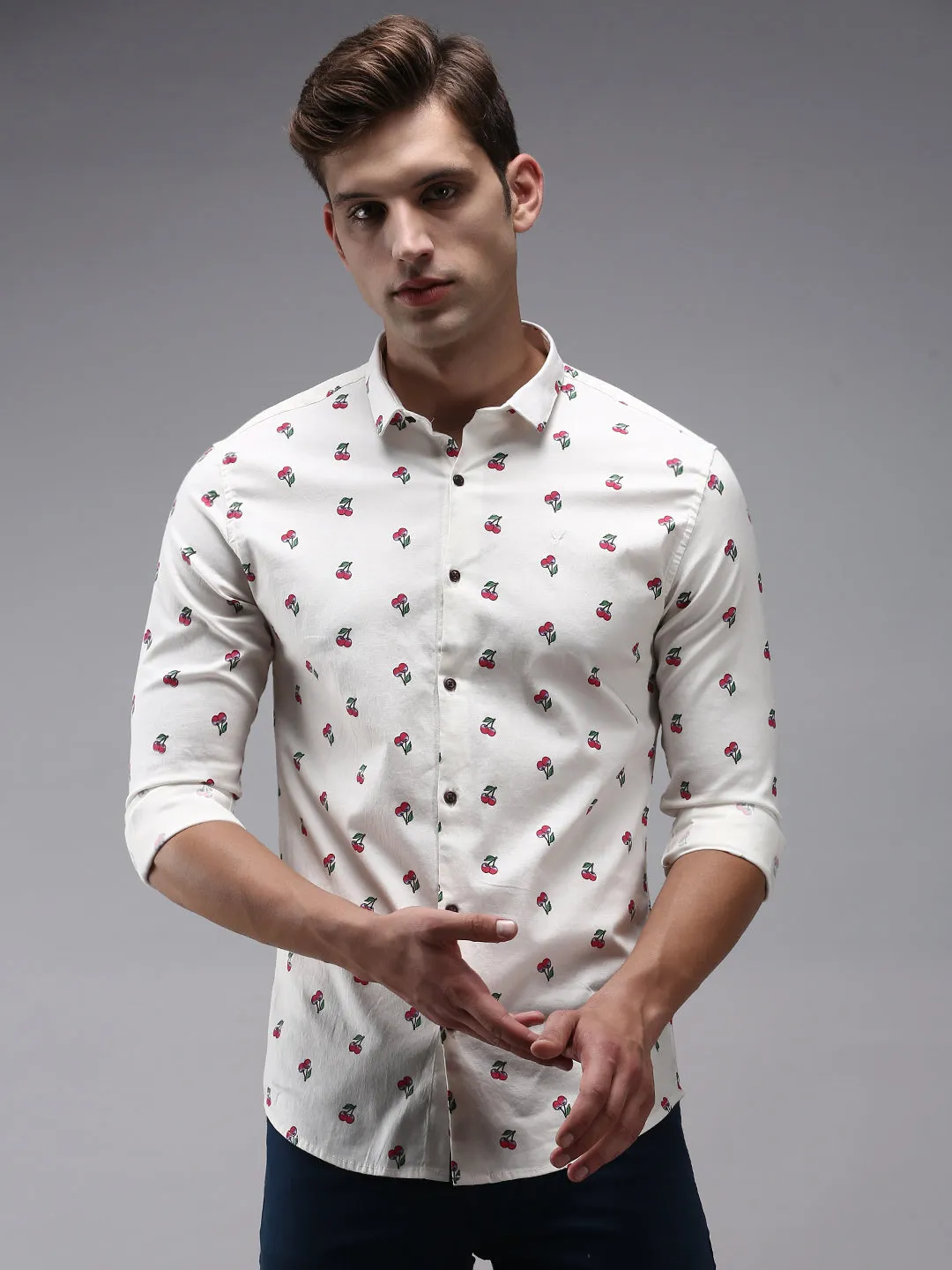 Men Beige Printed Casual Shirt