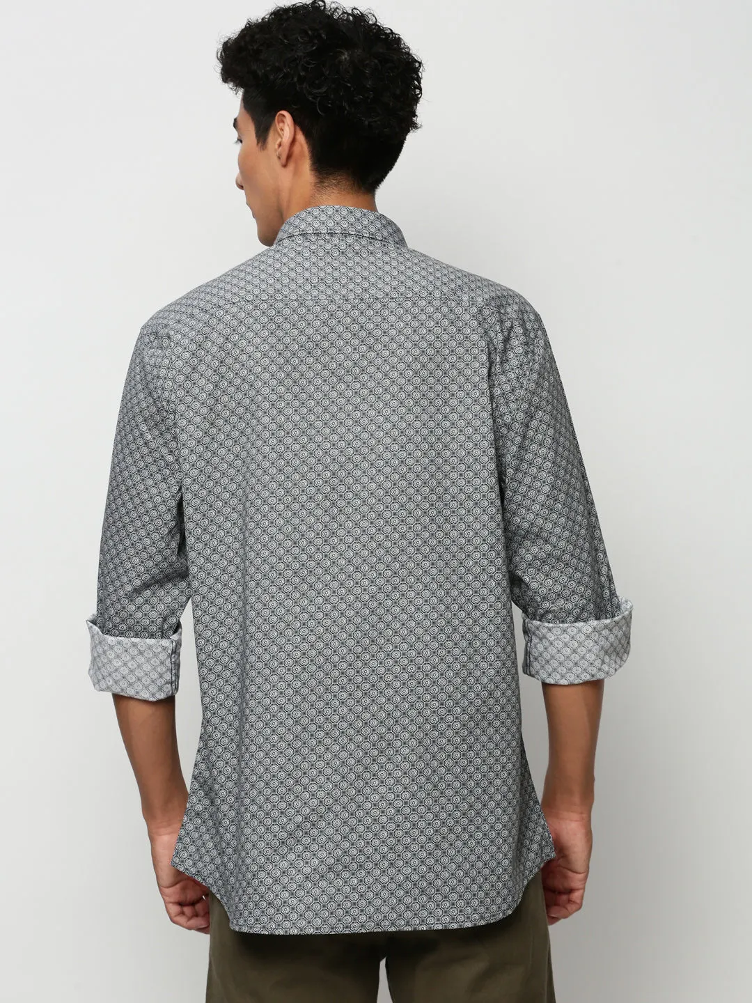 Men Black Geometrical Casual Casual Shirts