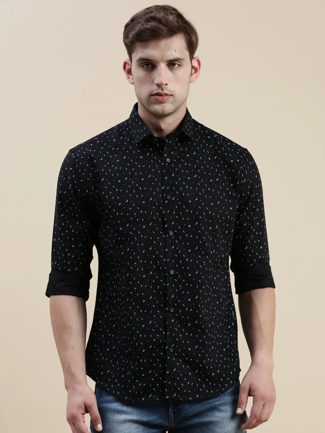 Men Black Geometrical Casual Shirt