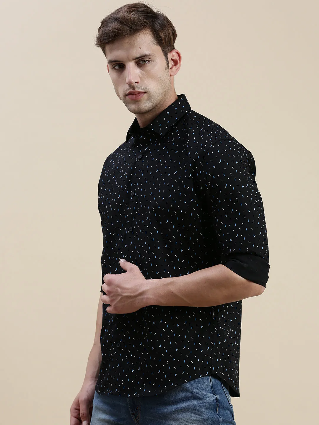 Men Black Geometrical Casual Shirt