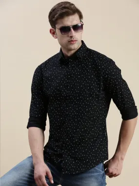 Men Black Geometrical Casual Shirt