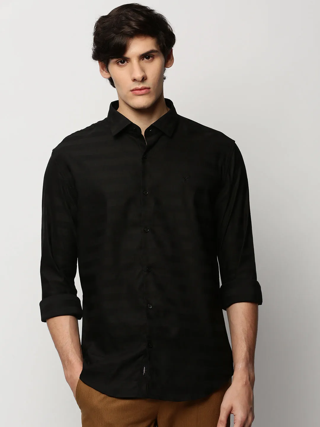 Men Black Striped Casual Casual Shirts