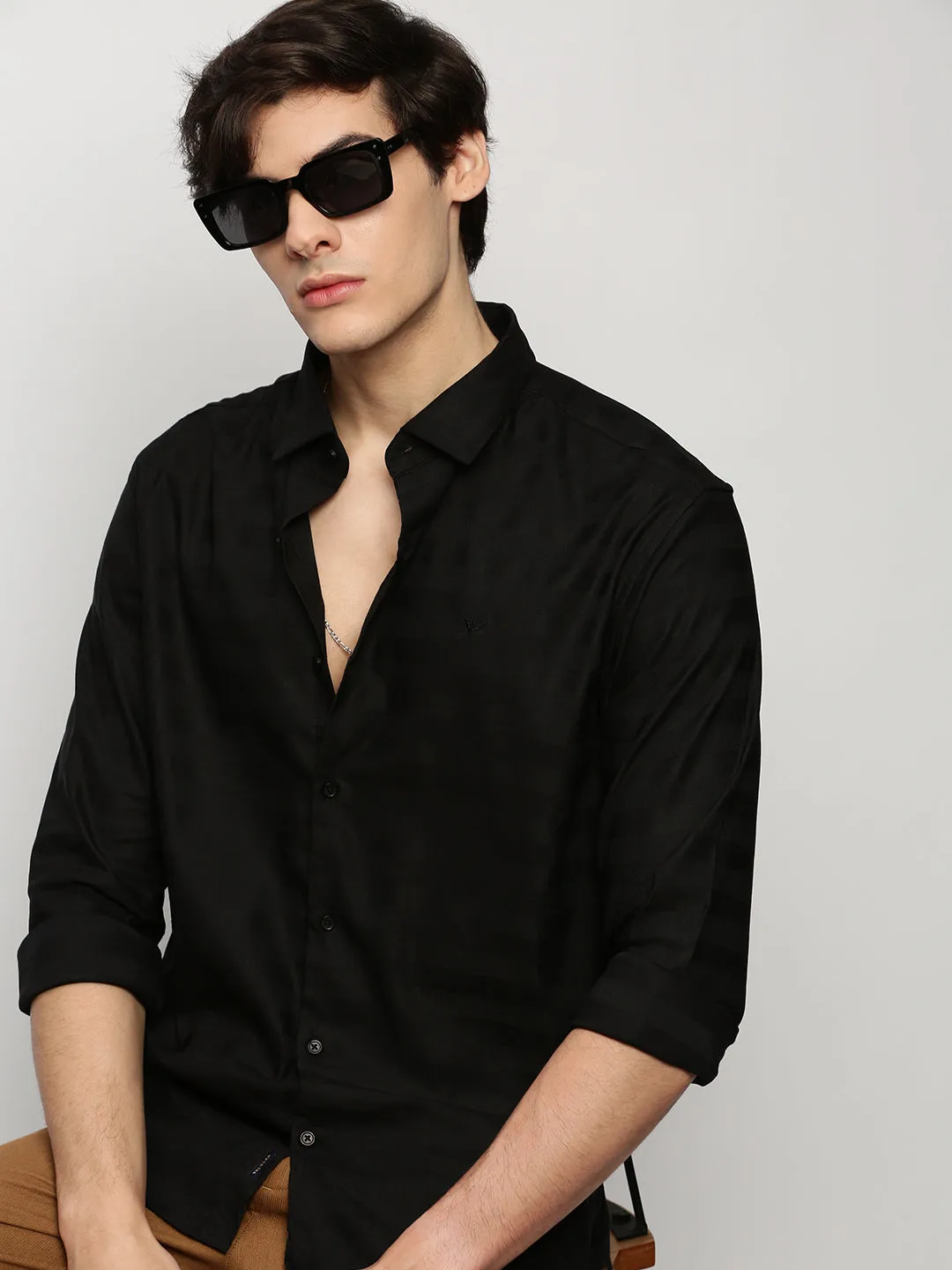 Men Black Striped Casual Casual Shirts