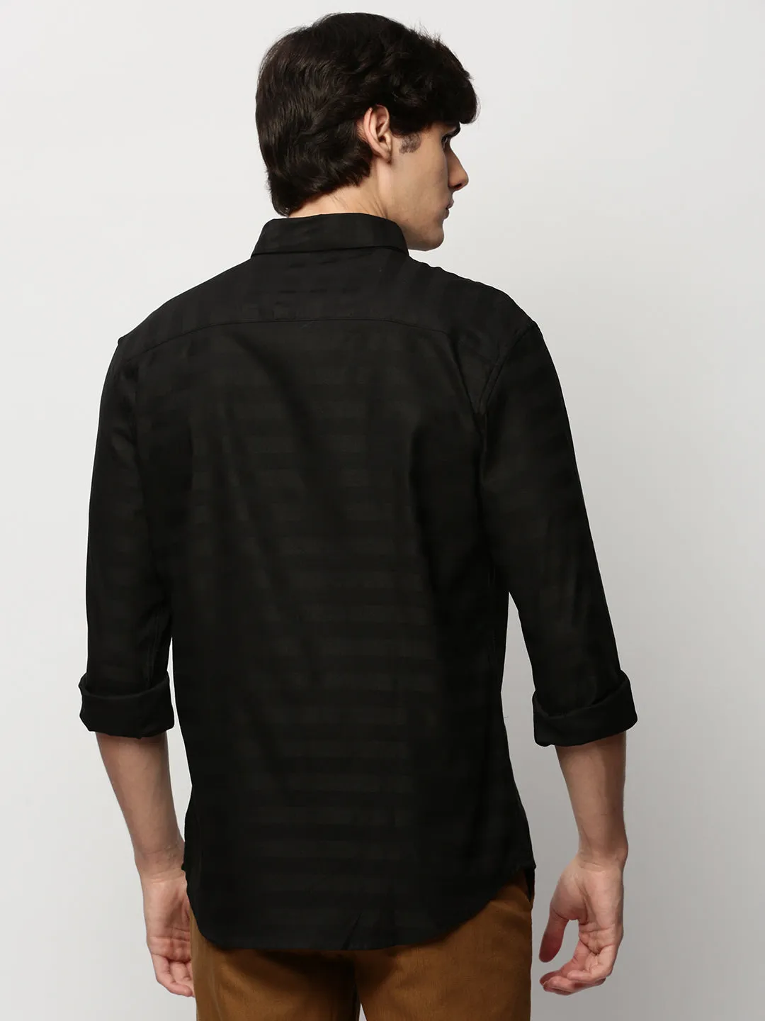 Men Black Striped Casual Casual Shirts