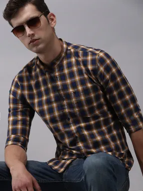 Men Blue Checked Casual Shirt