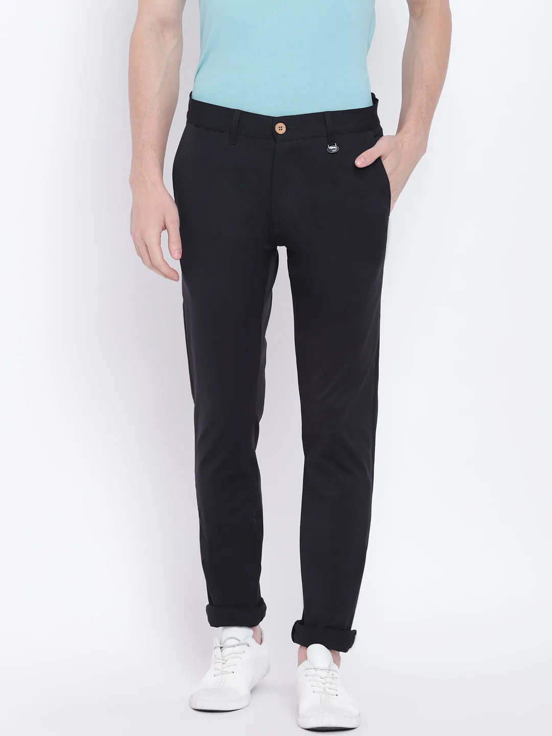 Men Casual Solid Black Chinos