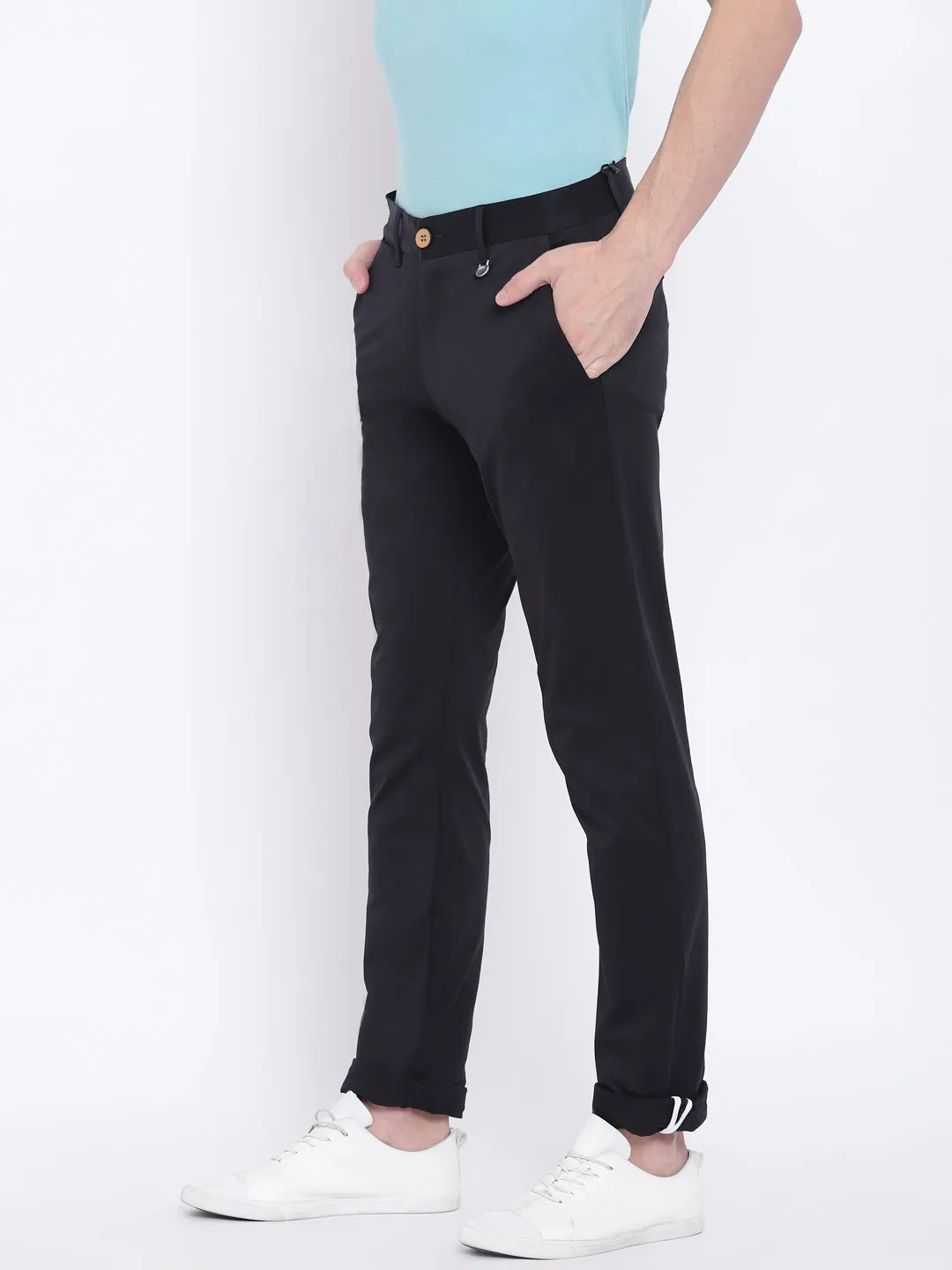 Men Casual Solid Black Chinos