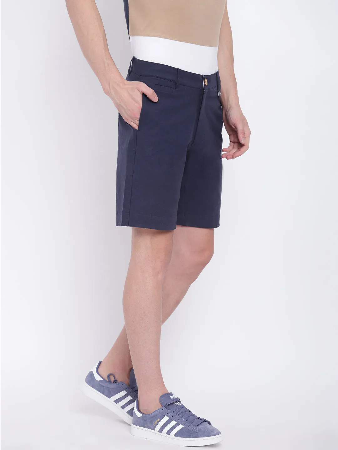 Men Casual Solid Navy Blue Chinos Shorts