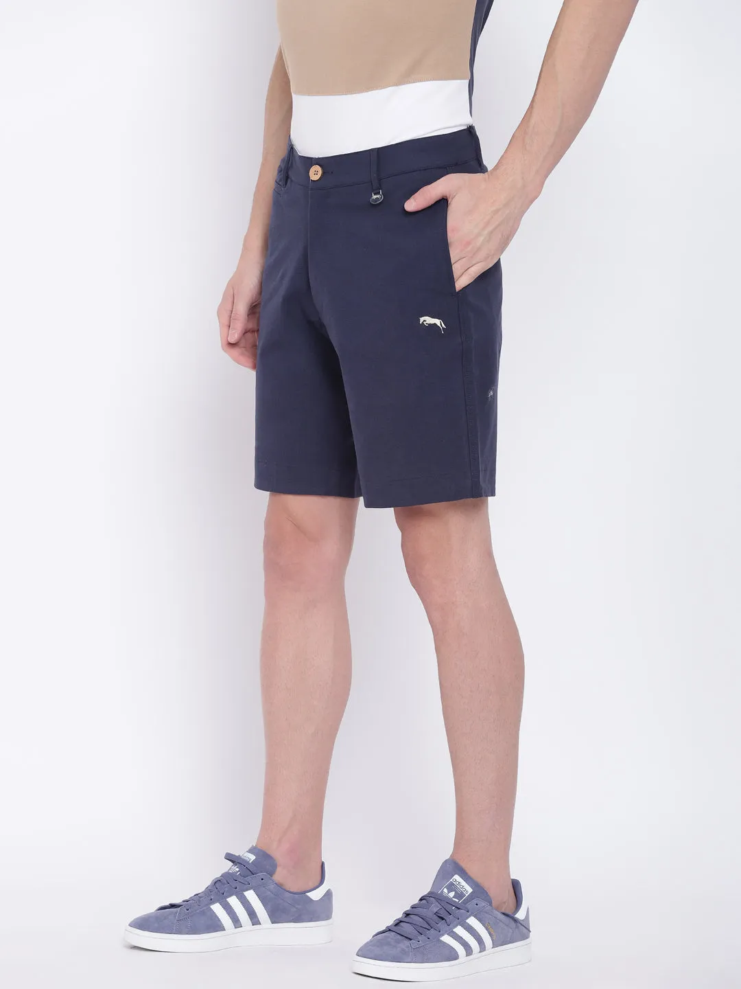 Men Casual Solid Navy Blue Chinos Shorts