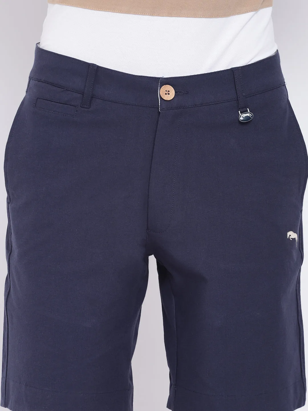 Men Casual Solid Navy Blue Chinos Shorts