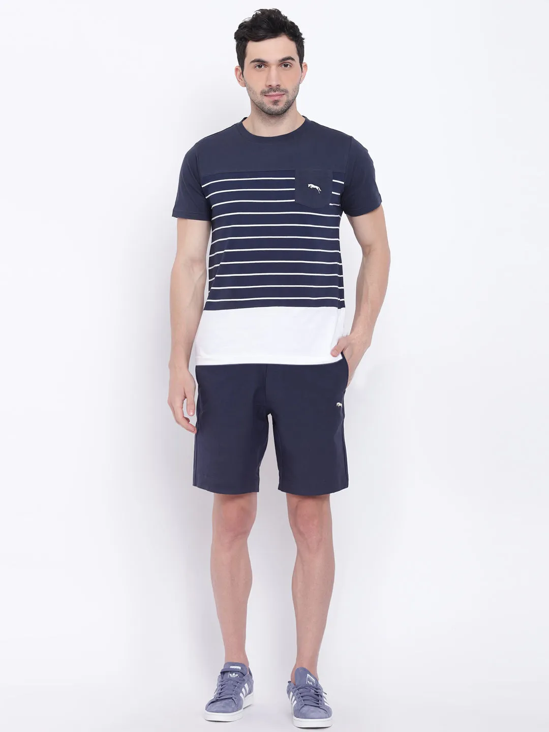 Men Casual Solid Navy Blue Chinos Shorts