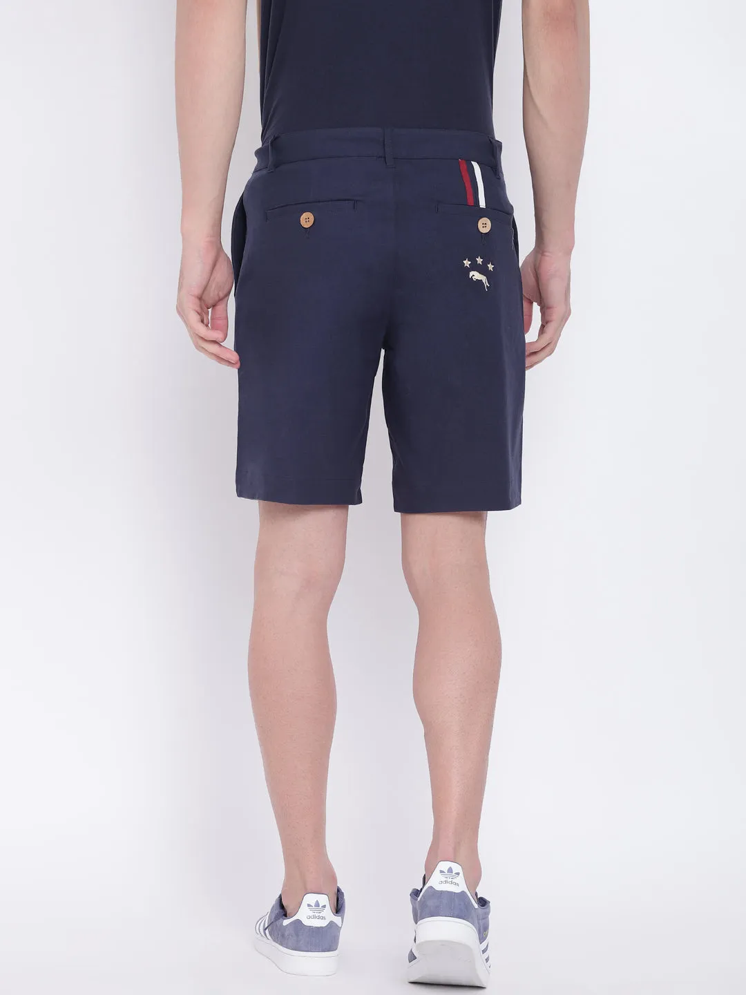 Men Casual Solid Navy Blue Chinos Shorts