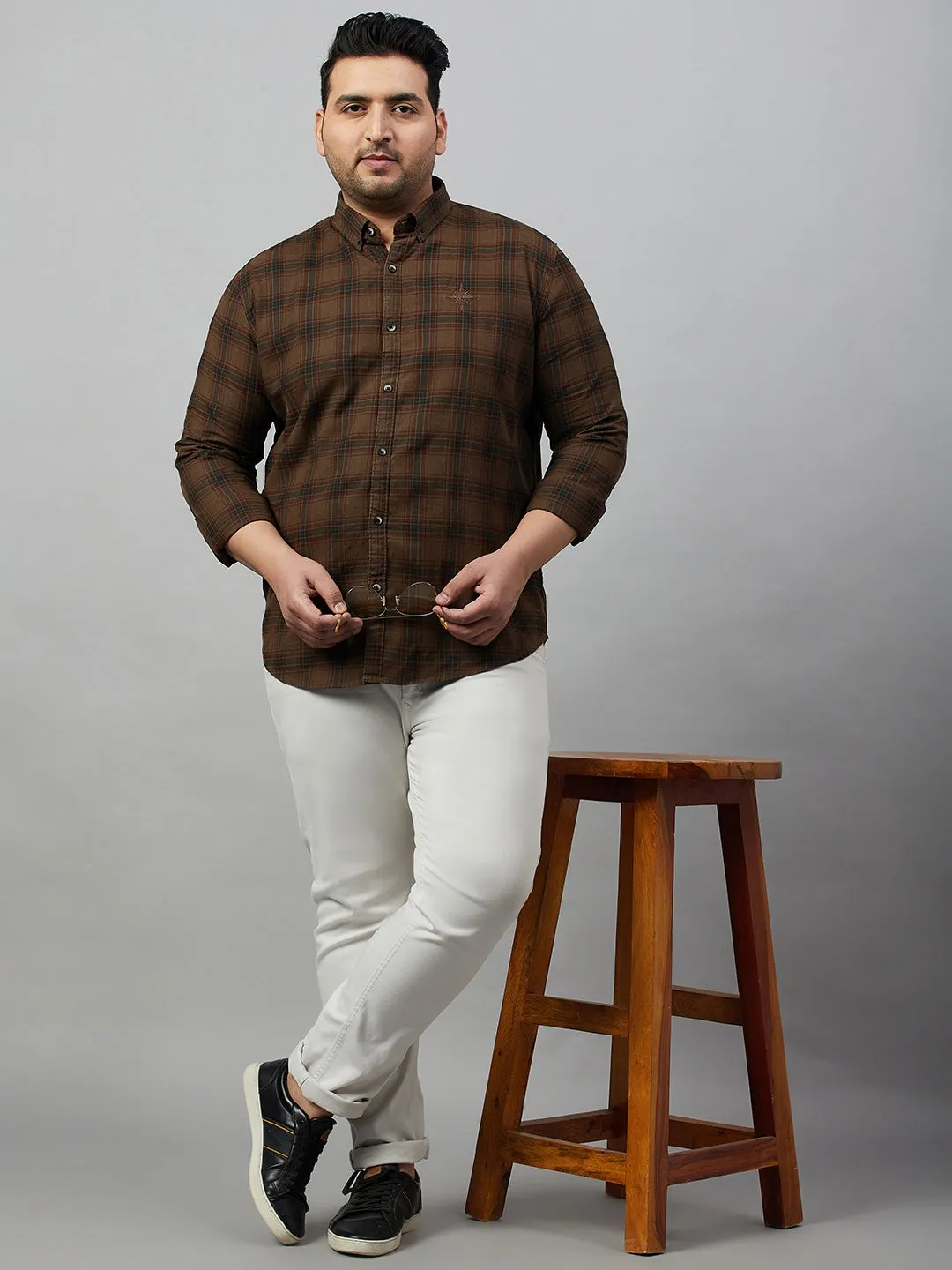 Men Checked Brown Comfort Shirt