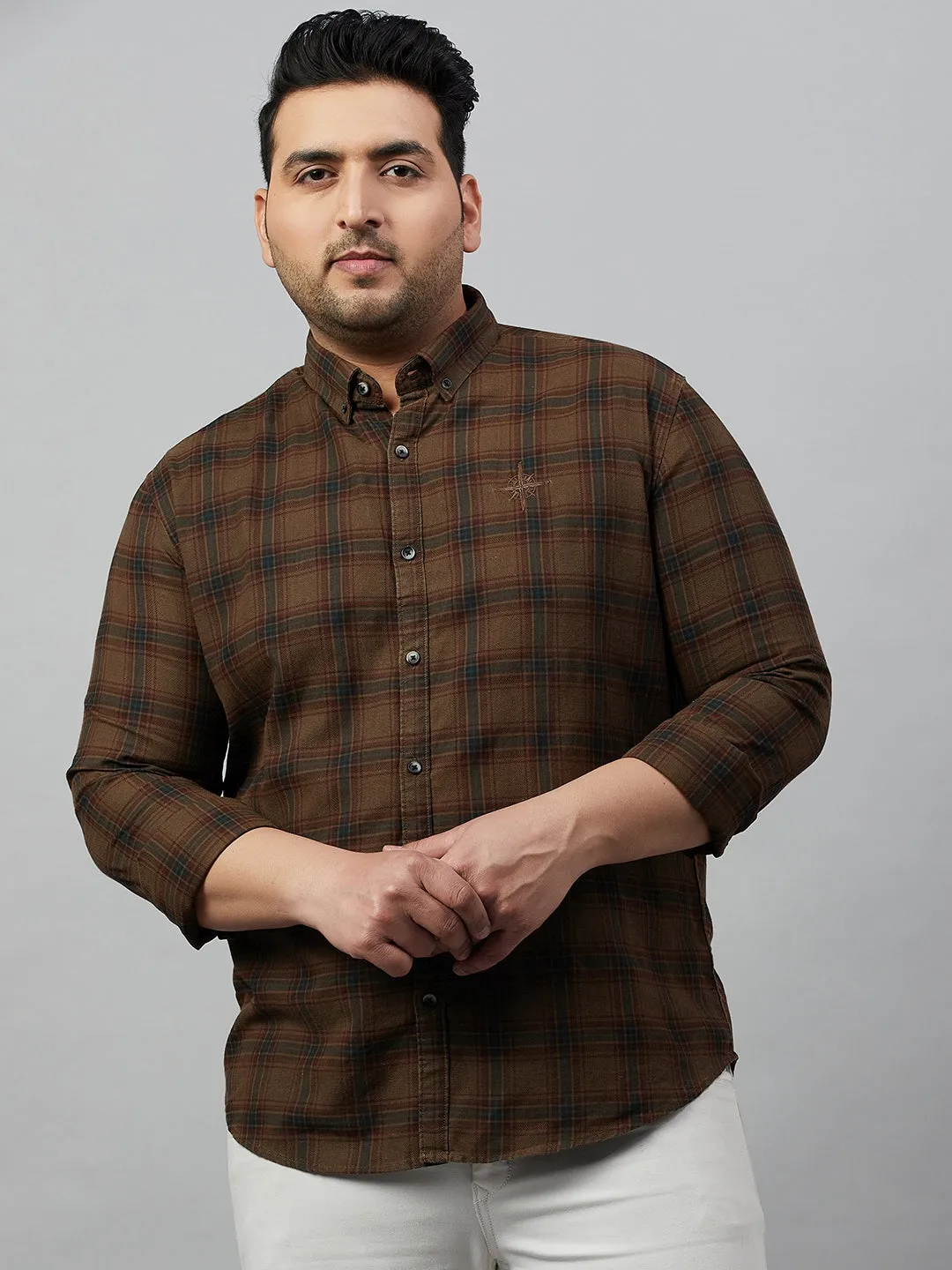 Men Checked Brown Comfort Shirt