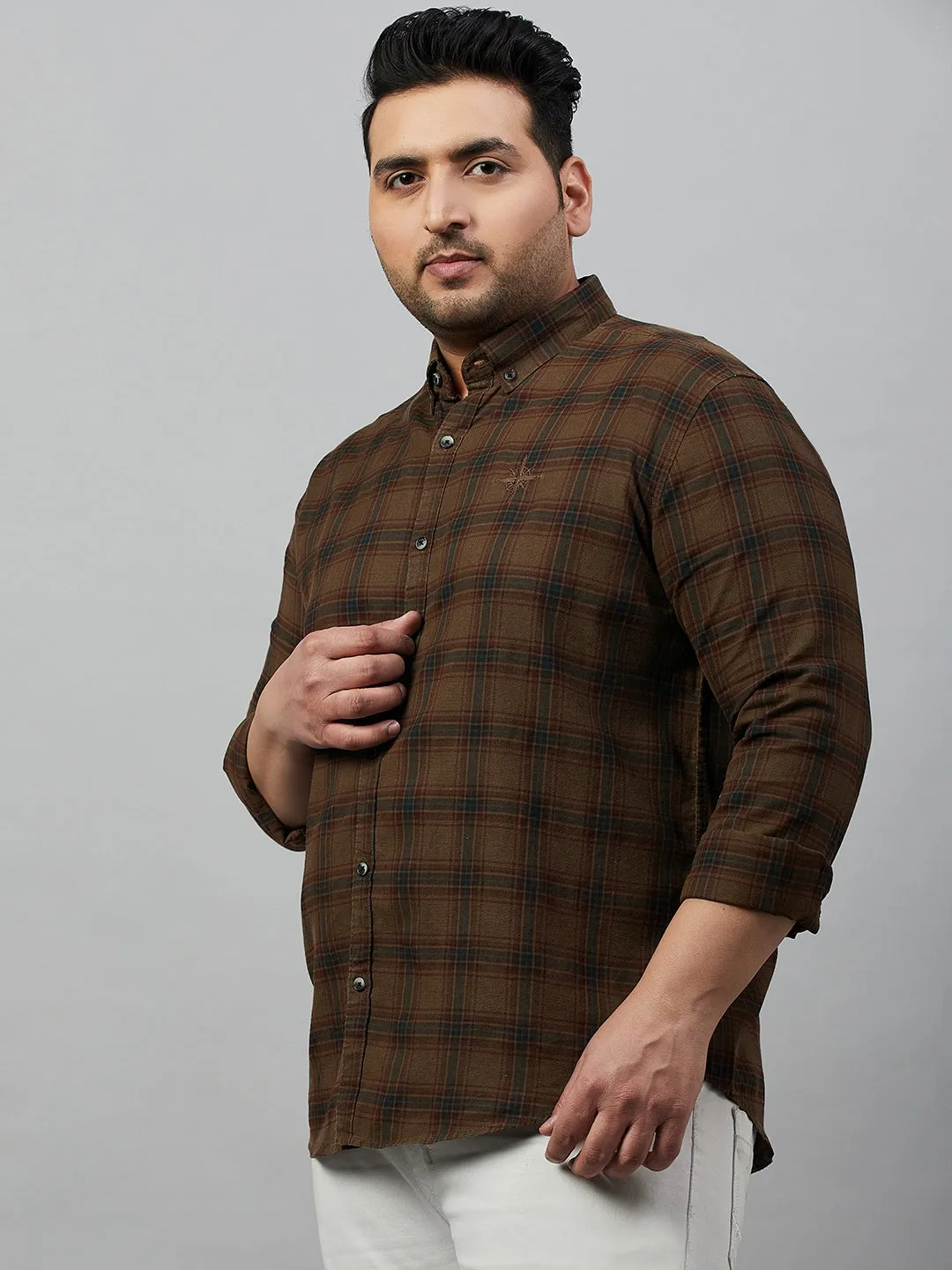 Men Checked Brown Comfort Shirt