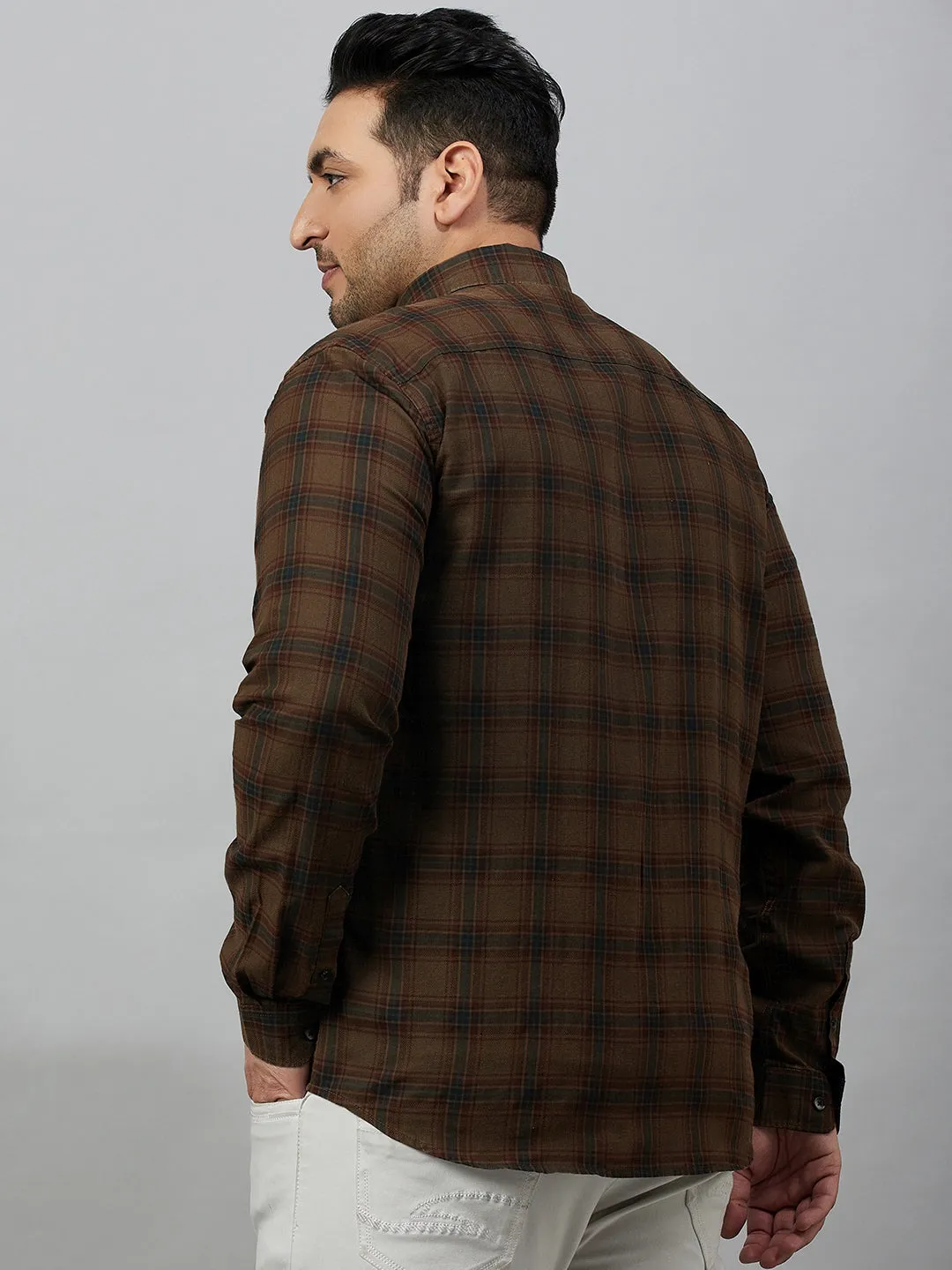 Men Checked Brown Comfort Shirt