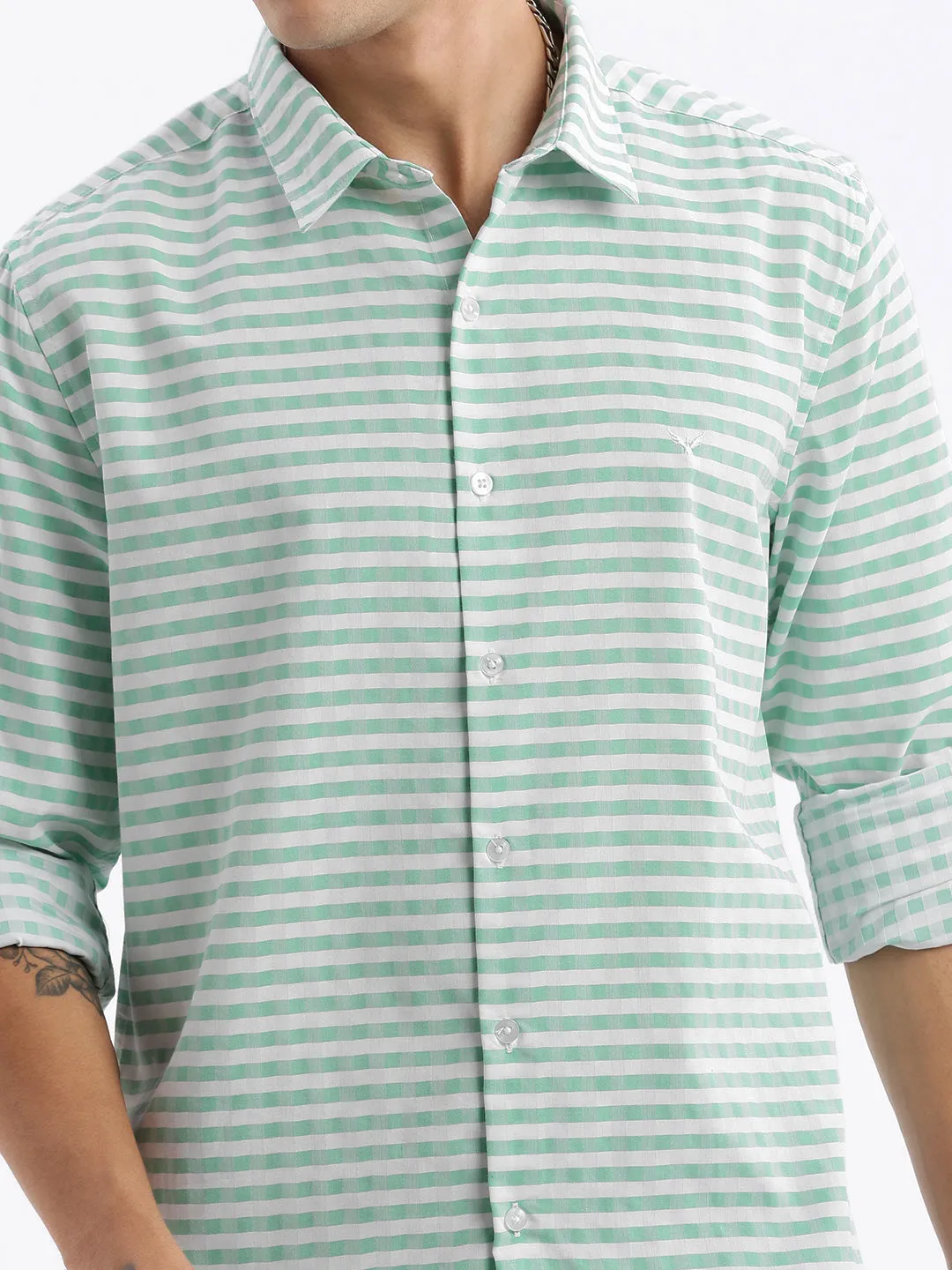 Men Checked Green Slim Fit Shirt