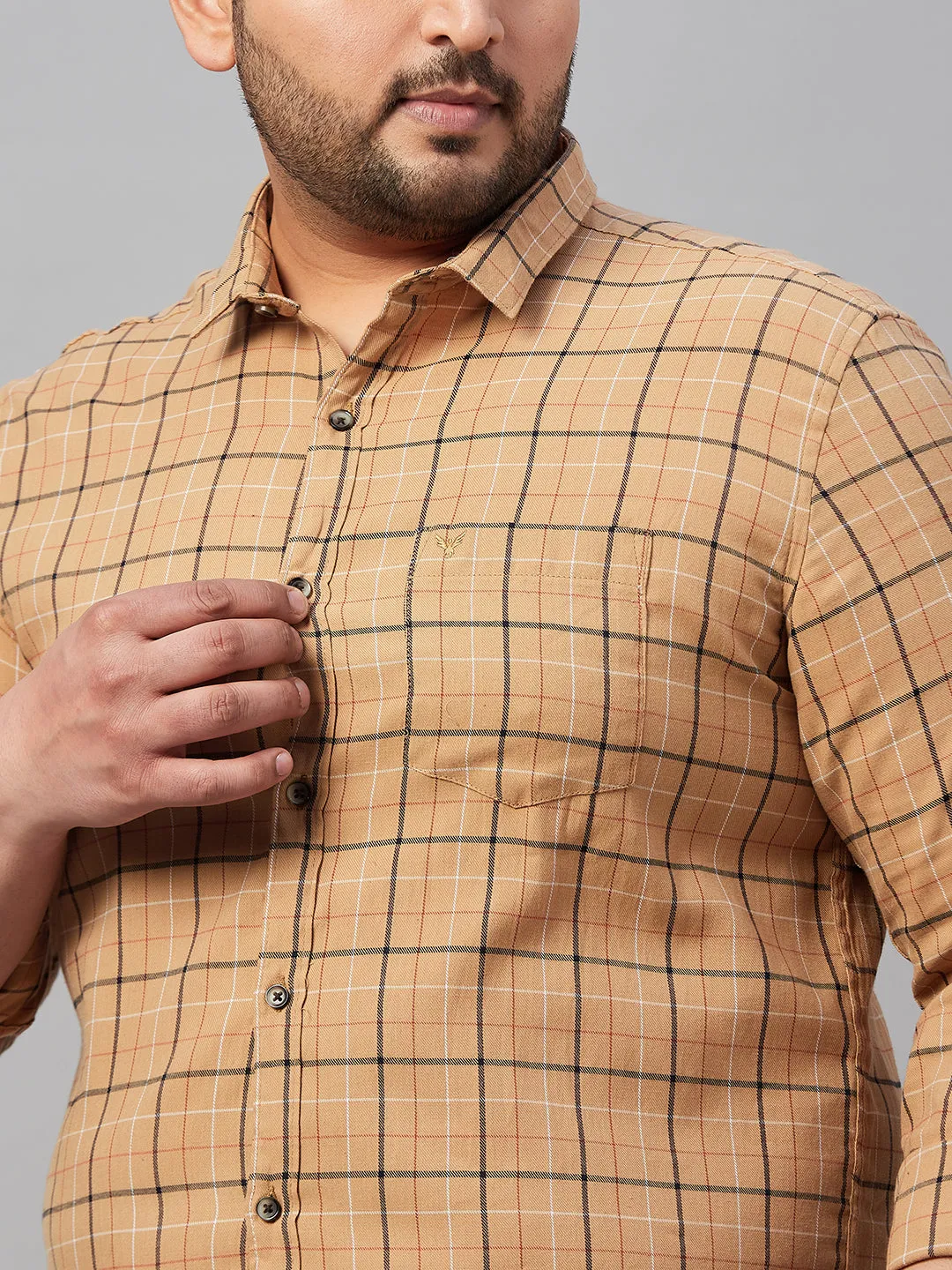 Men Checked Tan Classic Shirt