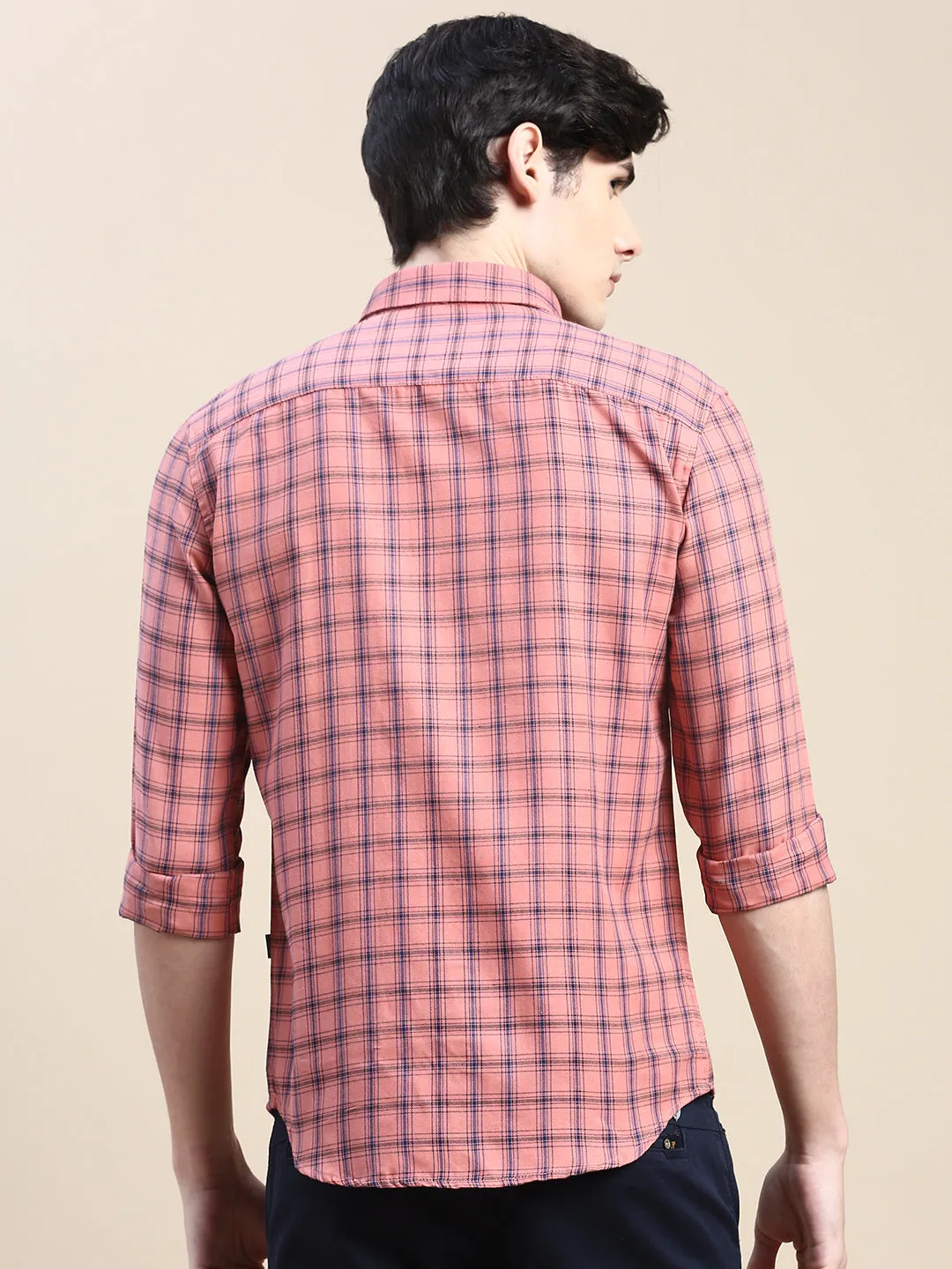 Men Coral Checked Casual Shirt