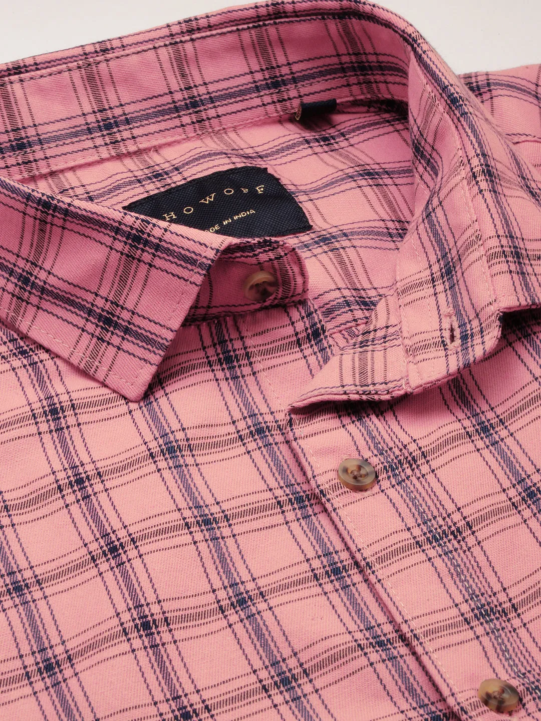 Men Coral Checked Casual Shirt