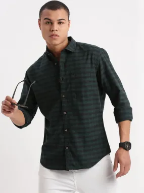 Men Gingham Checks Green Shirt