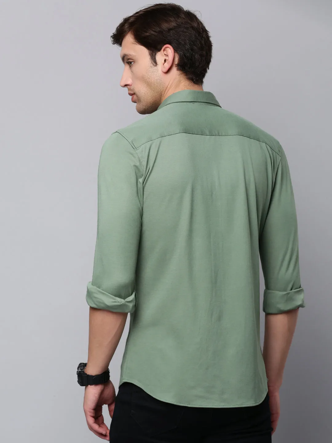 Men Green Solid Casual Shirt