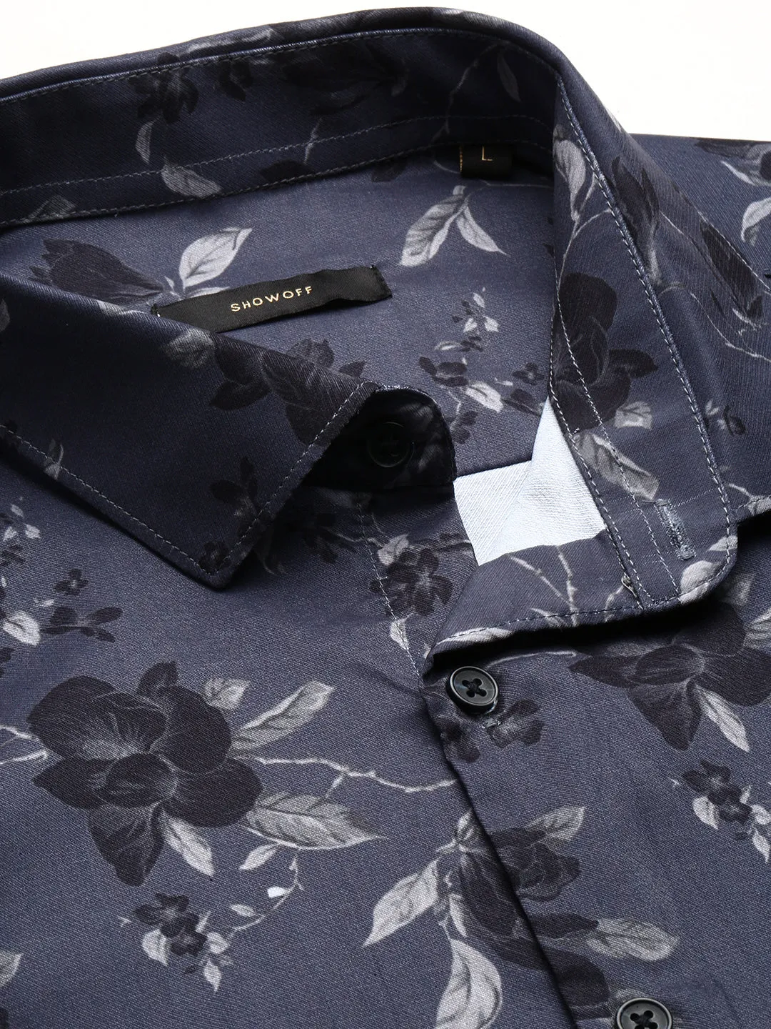 Men Grey Spread Collar Floral Shirt