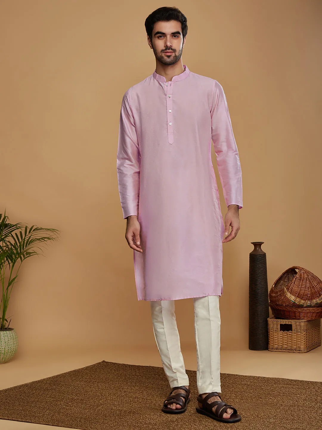 Men Lavender Kurta Jacket Trouser Set