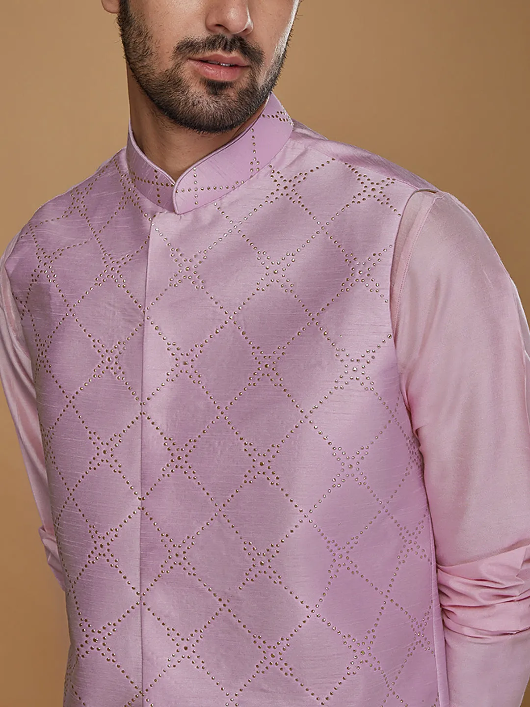 Men Lavender Kurta Jacket Trouser Set