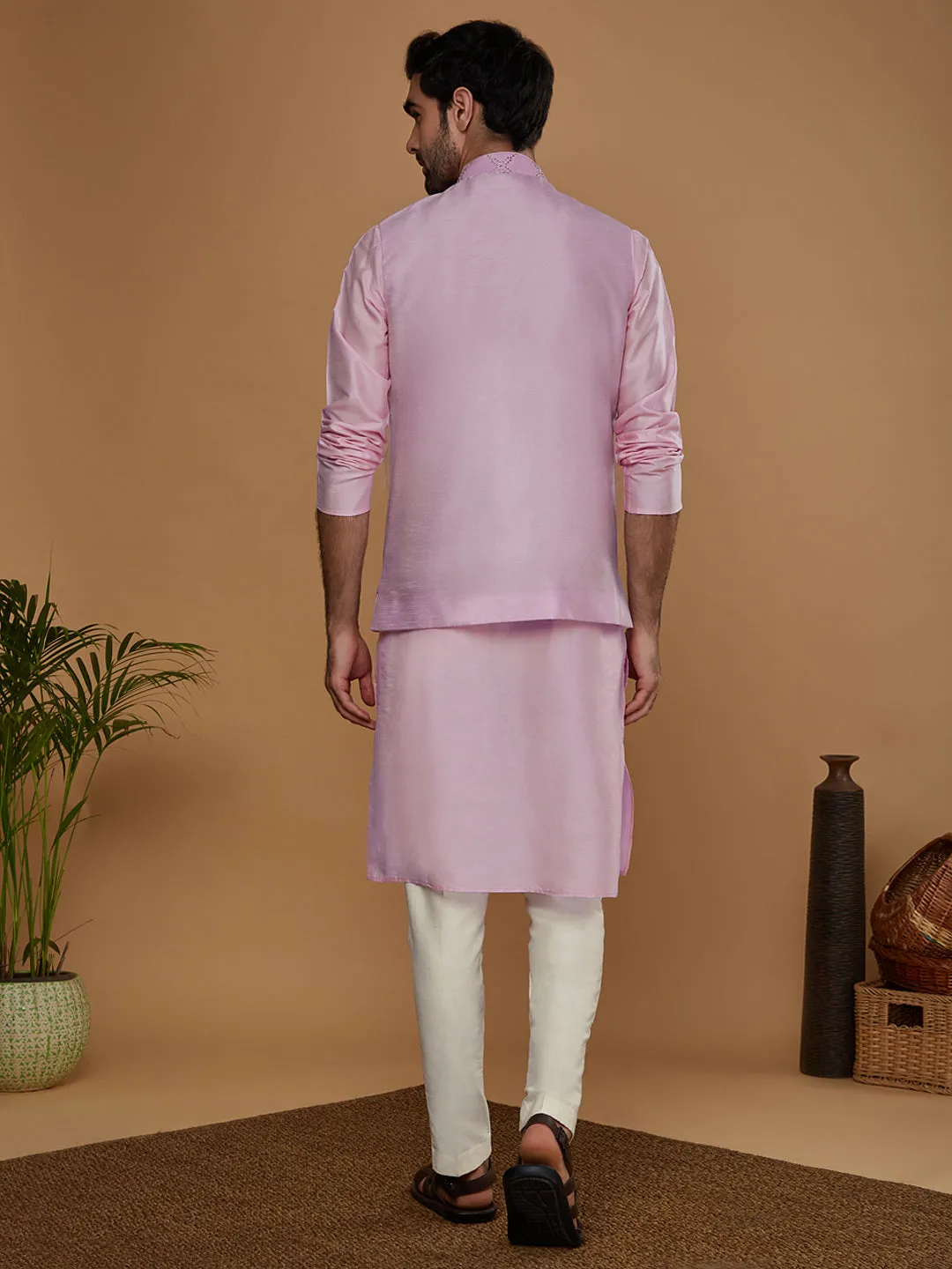 Men Lavender Kurta Jacket Trouser Set