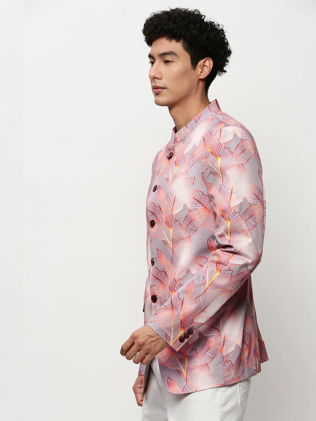 Men Mauve Printed Casual Blazers