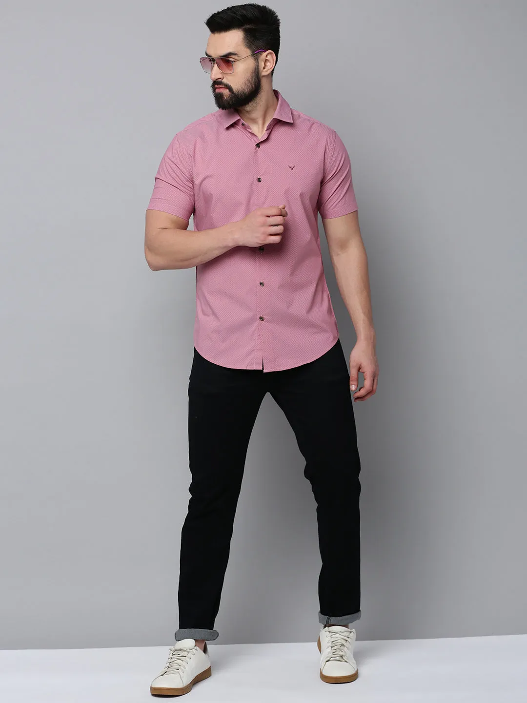 Men Mauve Printed Casual Shirt