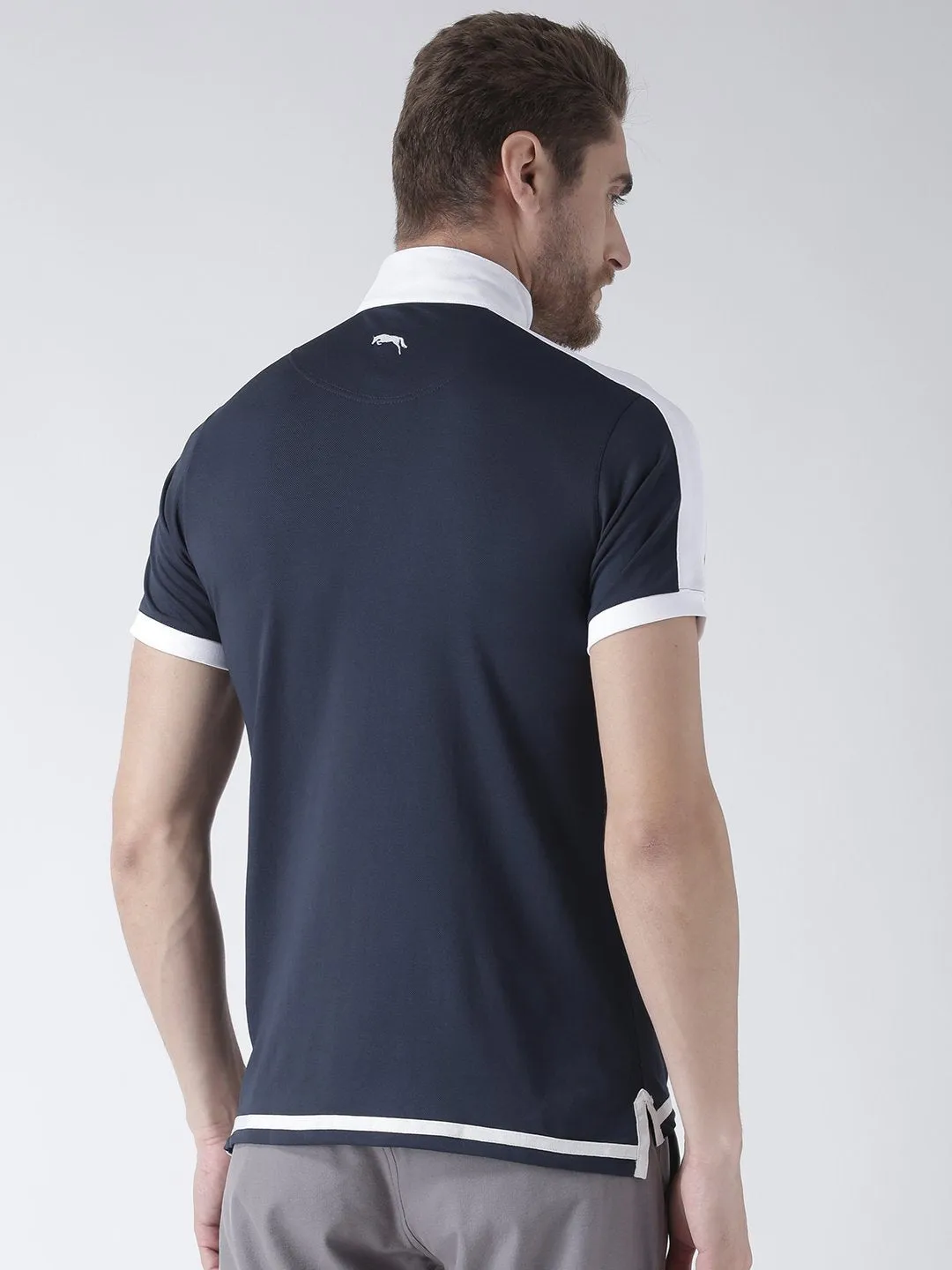 Men Navy Blue Micro Polyester T-Shirt