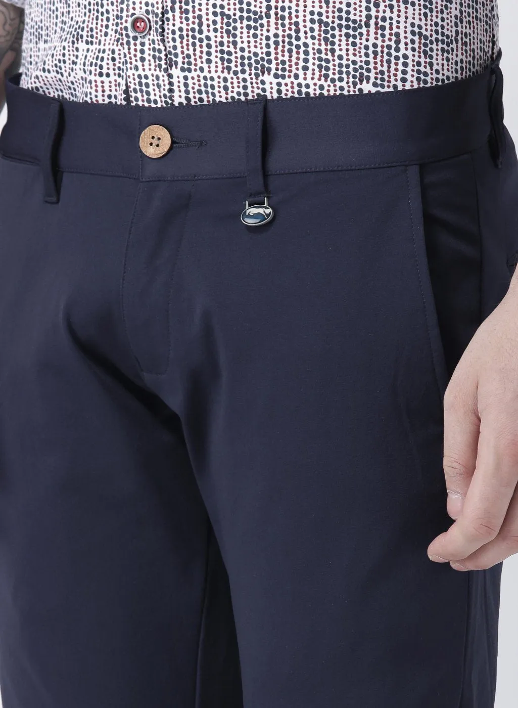 Men Navy Blue Slim Fit Solid Chinos