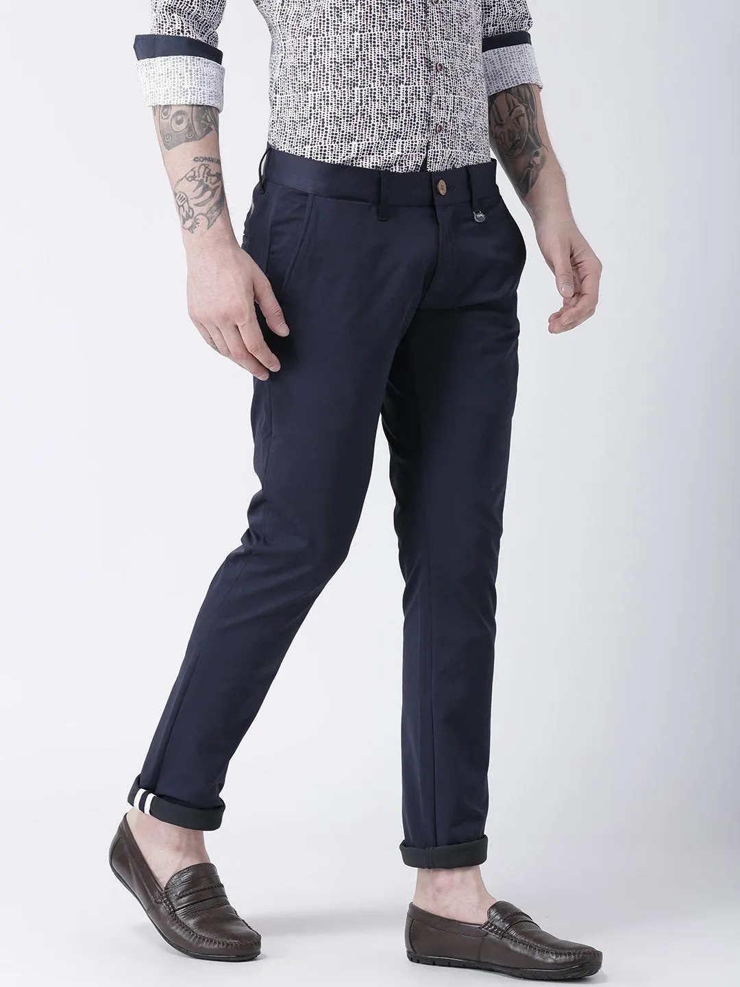 Men Navy Blue Slim Fit Solid Chinos