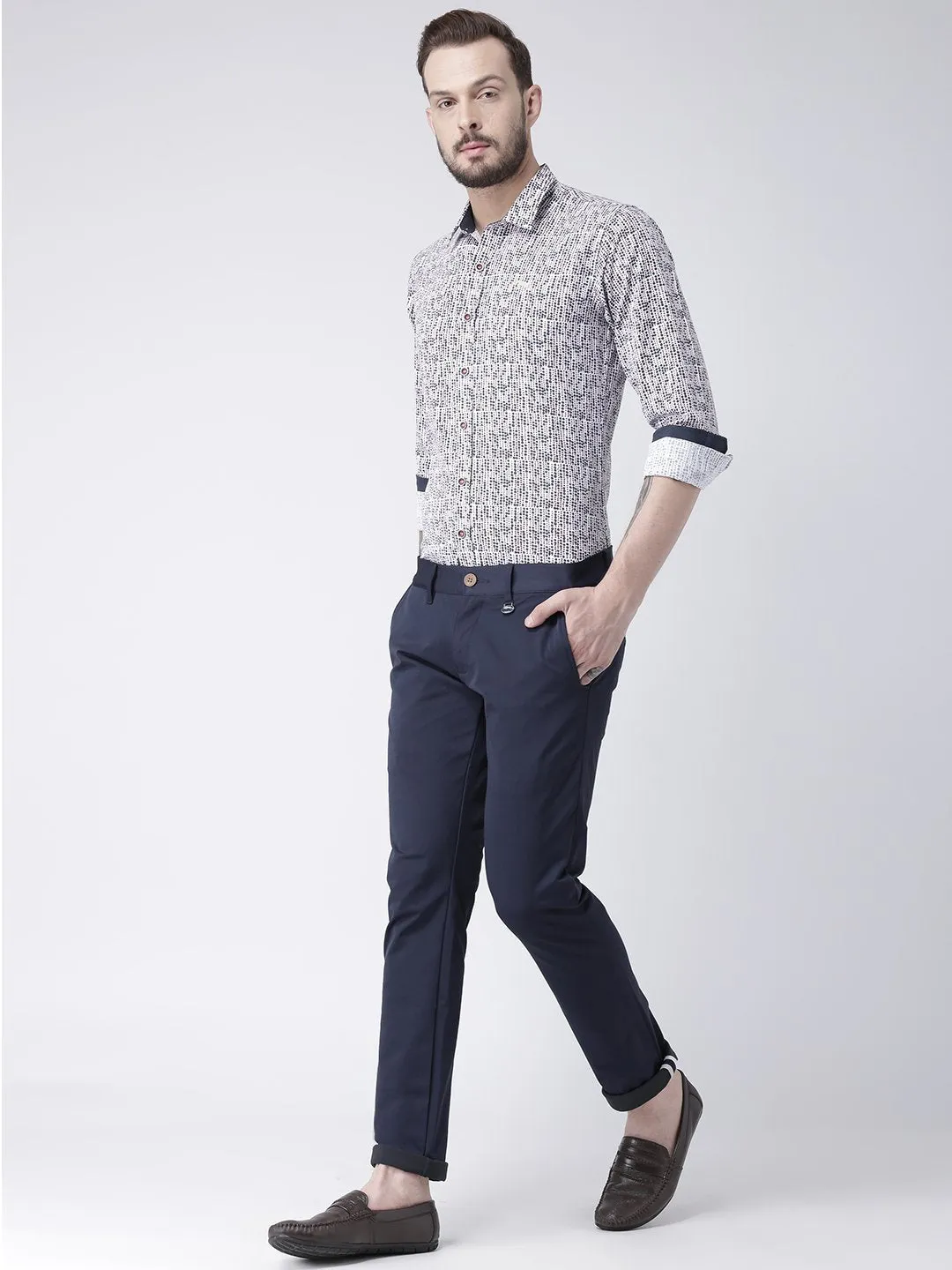 Men Navy Blue Slim Fit Solid Chinos