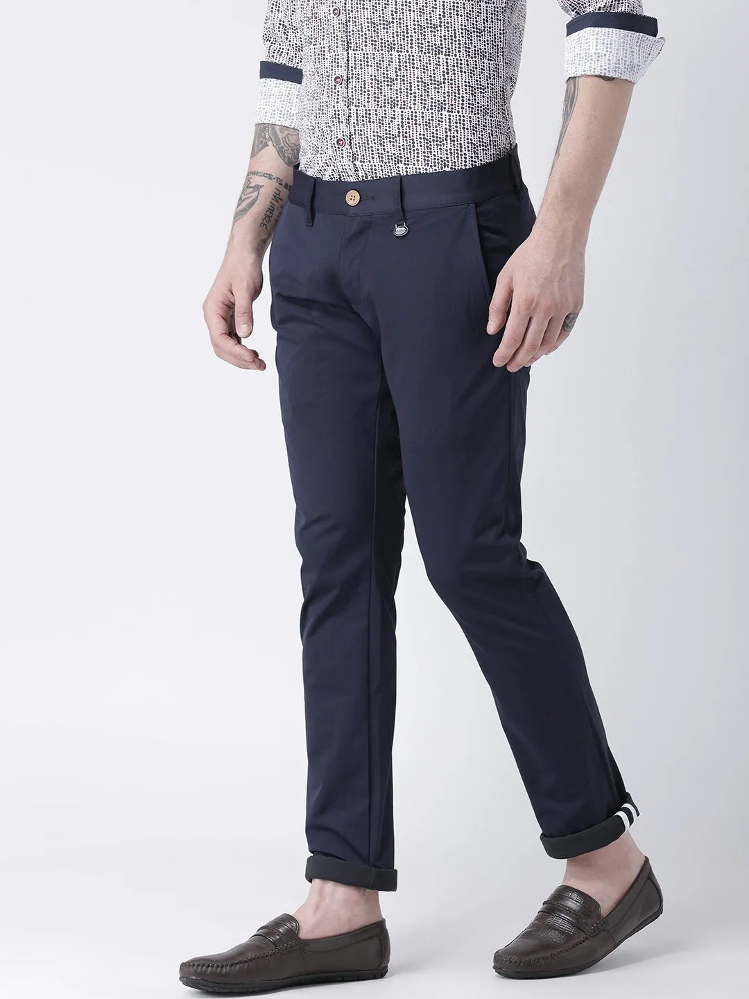 Men Navy Blue Slim Fit Solid Chinos