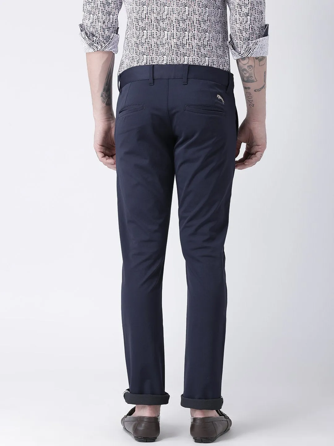 Men Navy Blue Slim Fit Solid Chinos