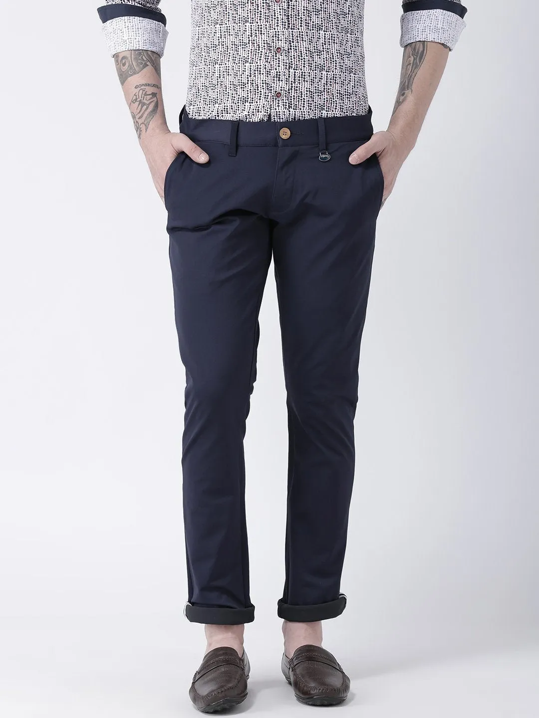 Men Navy Blue Slim Fit Solid Chinos