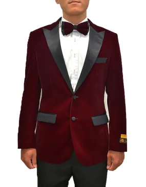 Mens Classic Velvet Modern Fit Tuxedo Dinner Jacket in Burgundy