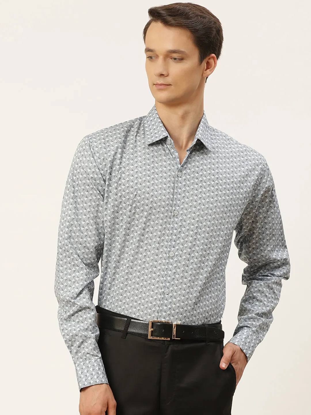 Mens Cotton Blue & Offwhite Printed Formal Shirt - Sojanya